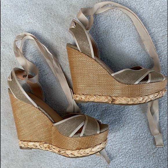 Lovely, platform espadrille wedges. Wrap ankle strap. Back height 5” front 1.75” - Picture 2 of 9
